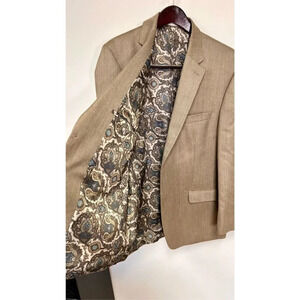 Chaps Mens Beige Poly Rayon Linen 2 Button Notch Lapel Blazer Jacket Large